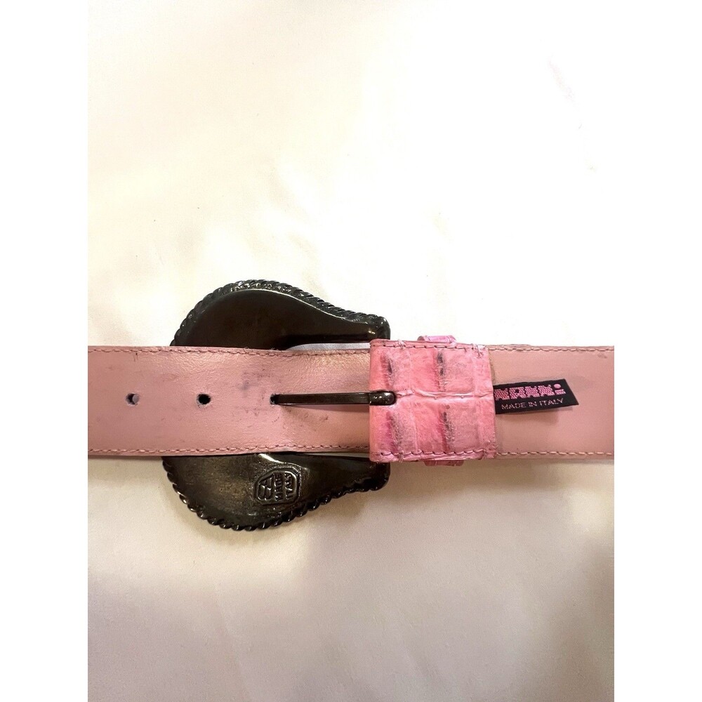 VTG Nanni Crock Embossed Pink Leather Belt Sz 32 Bling Buckle Coquette Western - Picture 3 of 8